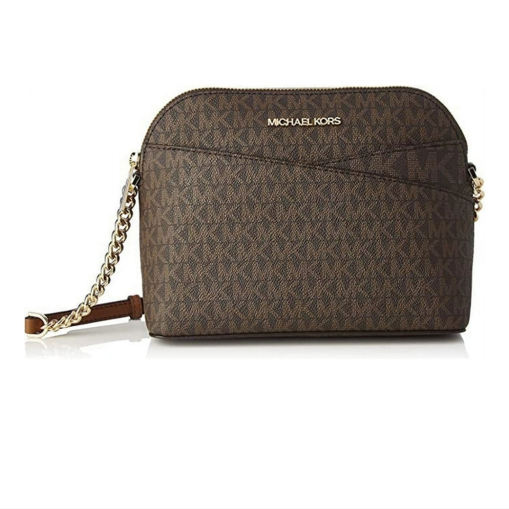 Michael Kors Brown Crossbody Bag with Gold Chain And Leather and Zip Closure